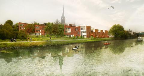 Écoquartier "Ange Gardien" visuel depuis la Deûle de la première tranche en cours de réalisation