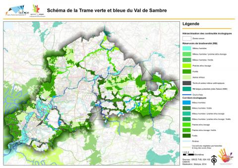 Cartographie de la TVB-VS au niveau parcellaire, identifiant les corridors et réservoirs de biodiversité par milieux.